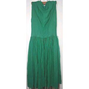 Vintage Handmade 50's Emerald Green Silk Fit & Flare Dress Plunging Back